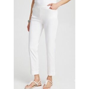 Chico's Brigitte Slimming White Stretchy Straight Leg Slit Ankle Jean Pants 8 1R